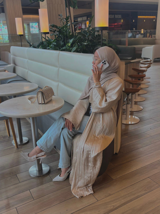 Sahara Beige Crinkle Abaya