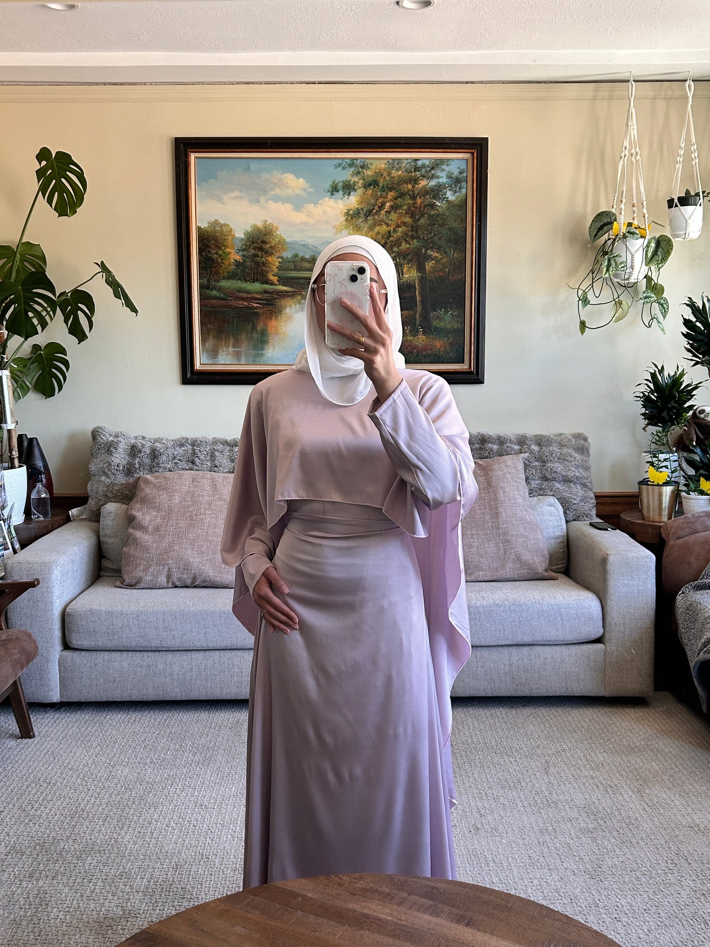 satin dress with shawl Lilac Satin Dress with Shawl
